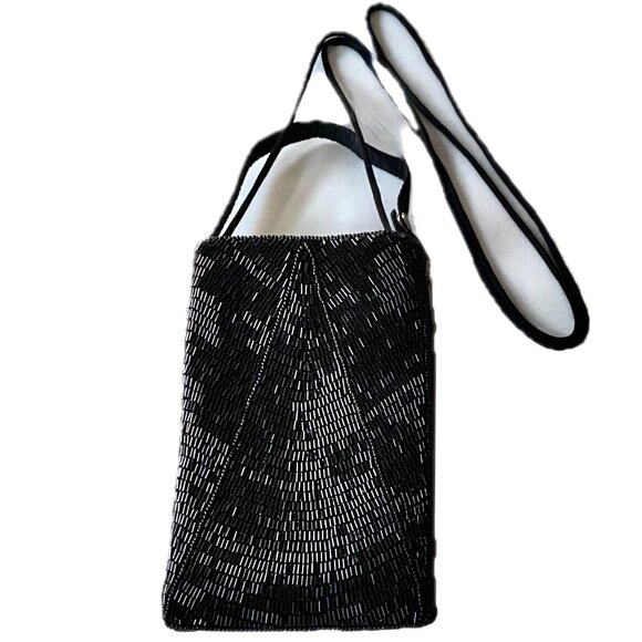 Bamboo Trading Black Beaded Fabric Mini-Crossbody Bag/Clutch Handcrafted - Picture 3 of 11